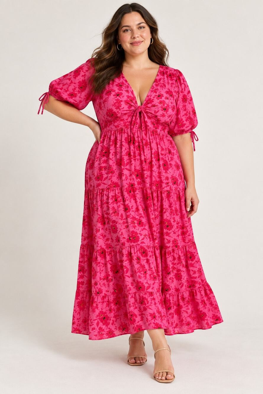 Rue Stiic Pink Floral Maxi Dress 2X Cotton Puff Sleeve Boho Cottagecore READ